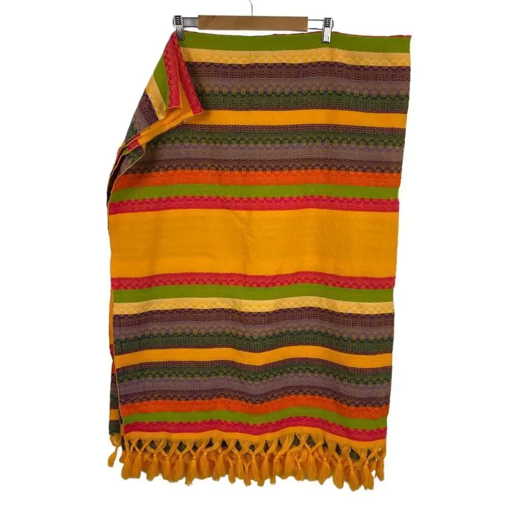 Ethnic Throw Boho Blanket Fringe Tassel Edge Multi Stripe Knit Accent Throw